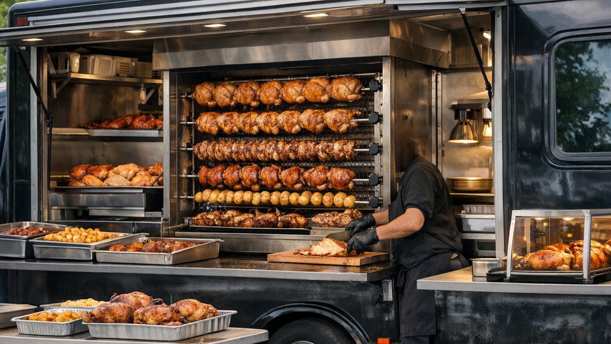 Illustration éditoriale sur camion rôtisserie